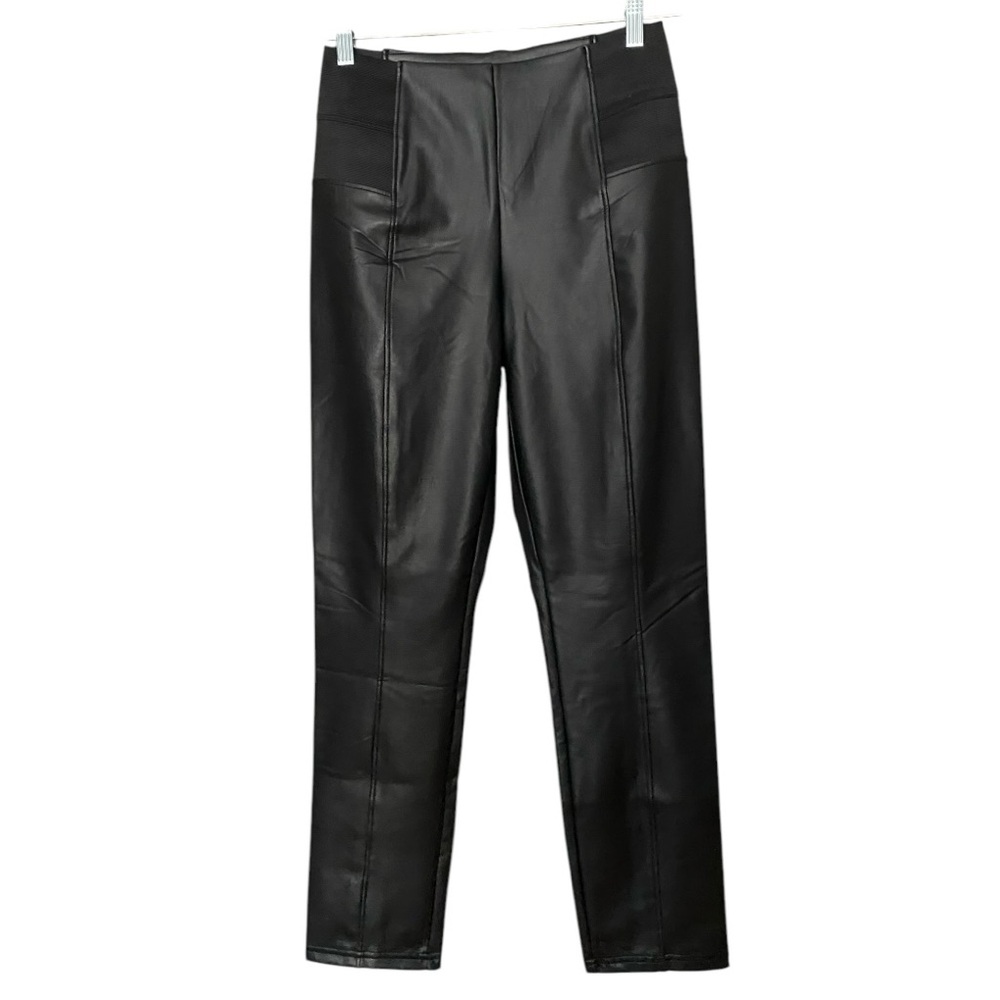 Black Faux Leather Legging Full Length Side Details Pull On Sexy Fit